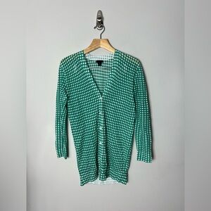 J. Crew Collection Gingham Green White Cardigan Sweater Long Cotton XS 190